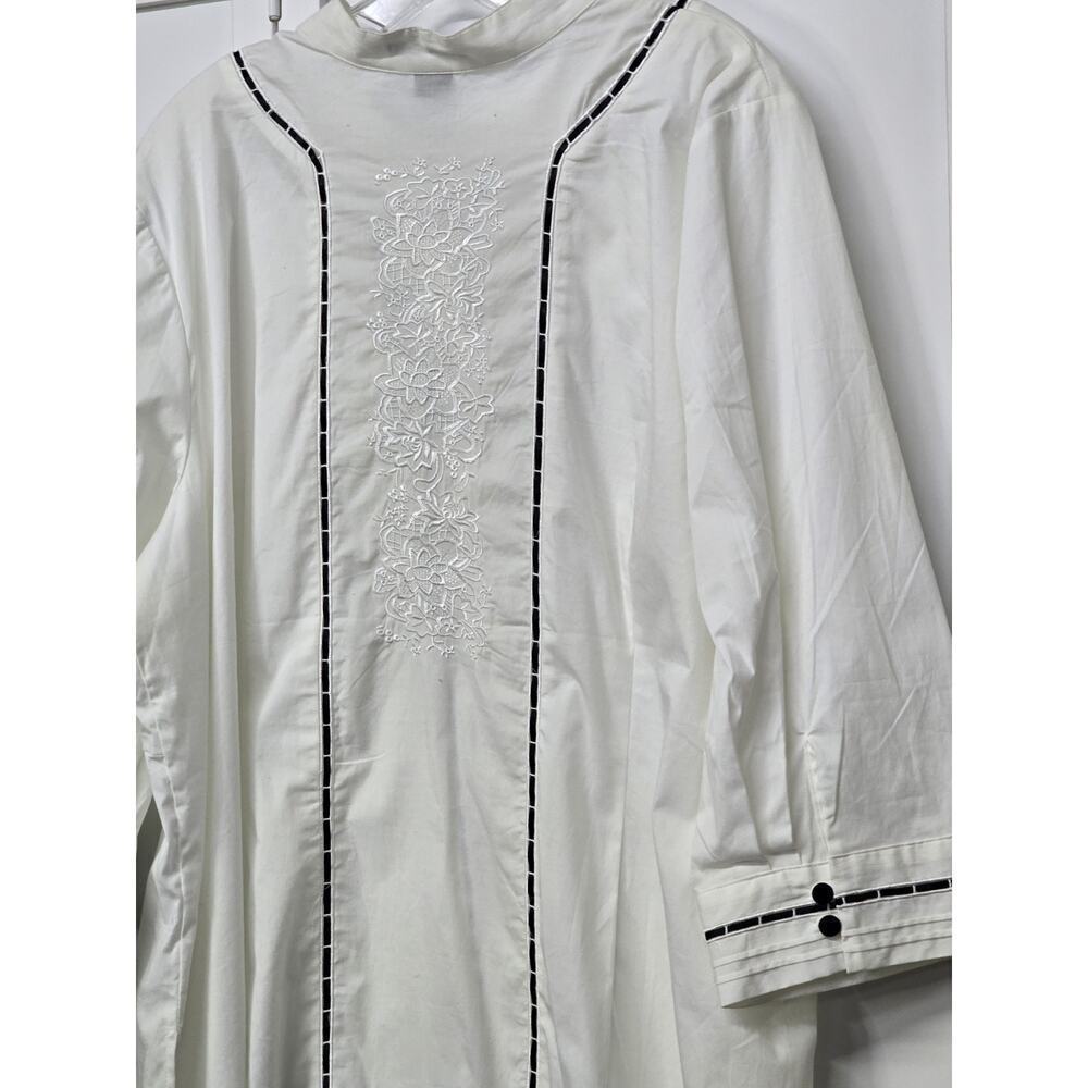 Autograph Woman Boho Embroidered Ribbon Detail Collarless Button Up Blouse SZ 3X - Picture 4 of 6